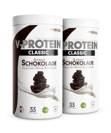 Vegan protein powder chocolate 2x1kg-V-protein-vegetable protein powder on peas protein base with 68% protein content-optimal protein value-vegan protein shake without soy & wheat chocolate (2 Pack)