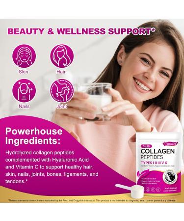 WOJBALMN Collagen Peptide Powder 16 oz (41 Servings)-Hydrolyzed Collagen Hyaluronic Acid Power Grass Fed Collagen Supplements for Women and Men Non GMO - Buy Online on GoSupps.com