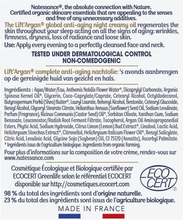 Natessance | Cr me-Huile Nuit Anti- ge Global Lift Argan | Lutte contre le vieillissement cutan : rides fermet clat | Tous types de peaux | 98% d origine naturelle| Certifi Bio |50 ml 50 ml (Lot de 1) - Buy Online on GoSupps.com