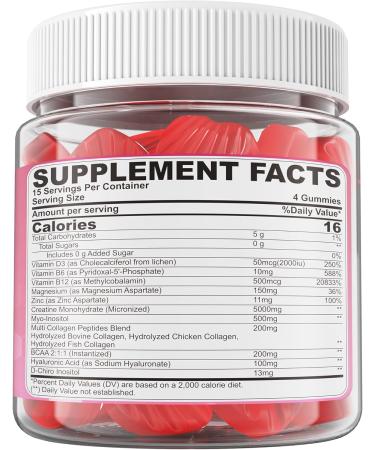 Creatine for Women Gummies Micronized Creatine Monohydrate + Myo-Inositol Collagen Peptides BCAAs Hyaluronic Acid Vitamin B6 B12 Zinc for En rgy F cus H rmonal Balance Sugar Free 120 Counts 60 Count (Pack of 2) - Buy Online on GoSupps.com