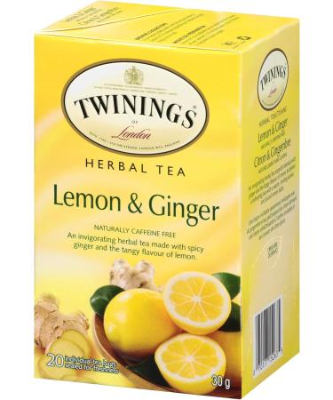 Twinings Lemon & Ginger Herbal Individually Wrapped Tea Bags | Naturally Caffeine-Free | 20 Count (Pack of 6) | Enjoy Hot or Iced Lemon and Ginger 20 Count (Pack of 6) - Buy Online on GoSupps.com