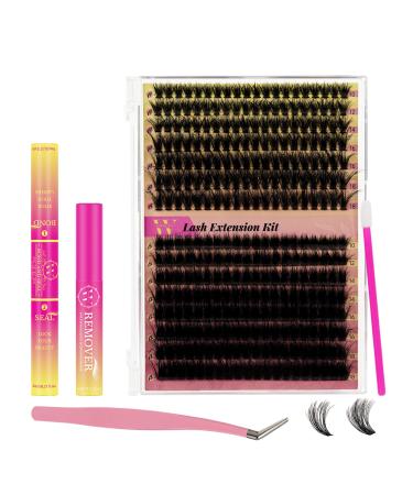 Lash Extension Kit 300Pcs 70 90D DIY Individual Eyelashes Extensions Lashes Clusters Kit Lash Bond And Seal Lash Remover Lash Applicator Tool For False Eyelash Cluster Kit At Home(D-Mix10-18mm 24) 300PCS|7090D|24