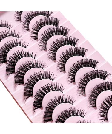 CNMTCCO False Eyelashes 10 Pairs Russian Strip Lashes Natural Fluffy Wispy D Curly Faux Mink Lashes Thick Short Soft Eyes Lash Reusable Fake Eyelashes (Fashions)