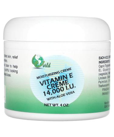 World Organic Vitamin E Cream - 14000 IU - 4 oz