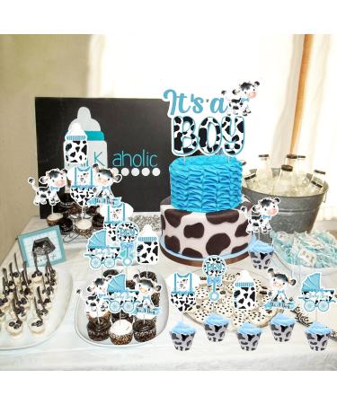 Cow Baby Shower Decorations for Boy - 25pcs Holy Cow Its a Boy Cake Topper and Cupcake Toppers Blue Cow Print Baby Shower Cake Decorations for Farm Animal Barnyard Baby Shower Party Supplies - Buy Online on GoSupps.com