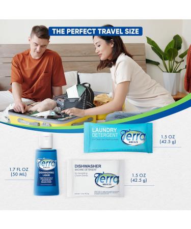 Travel Laundry Detergent & Dish Soap Bundle | Terra Breeze 90-Piece All-In-One Hotel Size Amenities for AirBnB & Rentals - Buy Online on GoSupps.com