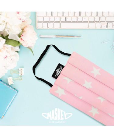 Washable 3-Layer Pink Cotton Face Mask | Made in UK | White Stars | Washable Over 100 Times - Buy Online on GoSupps.com