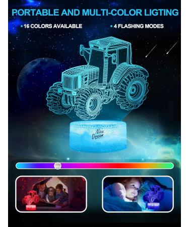 Nice Dream Tractor Night Light - 3D Illusion LED Lamp for Kids | Remote Control 16 Colors Dimmable | Perfect Christmas Gift & Bedroom Decor - Buy Online on GoSupps.com