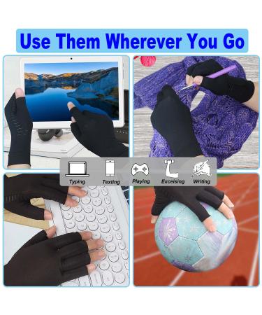 2 Pairs Copper Infused Compression Arthritis Gloves for Hand Pain Relief - Medium Size for Women & Men - Ideal for Carpal Tunnel, RSI, Rheumatoid, Tendonitis - Fingerless Design for Computer Typing Support (Black) - Buy Online on GoSupps.com