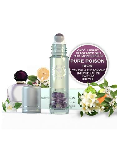 Luxury Fragrance Oil Infused with Pheromones - Roll On / Pure Poison Inspired / Natural Amethyst Crystal Rollerball / EDP Perfume Oil / Body Oil Roller / Gift for Women Pure Poison Inspired #101