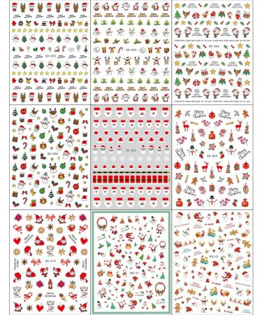 Christmas Nail Stickers 9 Sheets Self-Adhesive Nail Decal Snowflake Santa Claus Hat Red Nail Art Decoration Design Supplies - Buy Online on GoSupps.com