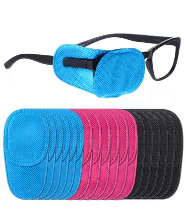 18 Pcs Eye Patches for Glasses Reusable Non-Woven Fabric Eye Patch Adjustable Glasses Cover Right Left Eye Patches for Improve Adults Kids Lazy Eye Amblyopia Strabismus After Surgery