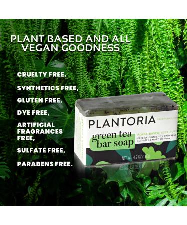 Plantoria Green Tea Natural Soap Bar | Anti Aging & Antioxidant Rich Body Soap with Green Tea, Pea Flower & Olive Leaf - Ideal for Men & Women - Buy Online on GoSupps.com