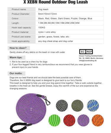 X Ben Tow Lines for Dogs - 30m Thick Dog Leash with Padded Handle | Training Leash for Small & Medium Dogs | Lockable Carabiner | Apple Green - Buy Online on GoSupps.com
