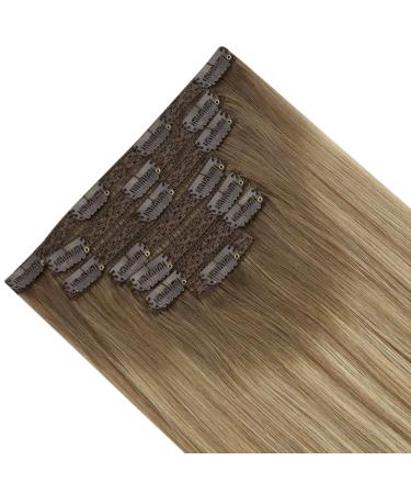 Moresoo Clip-In Extensions - Real Remy Hair Light Brown & Gold Blonde Balayage (7 PCs 120g 45cm) | Smooth Thick Human Hair - Buy Online on GoSupps.com