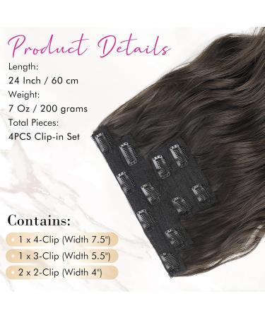 Reecho Clip In Hair Extensions - 4PC 60cm Thick Dark Brown Invisible Tips for Natural Beach Waves - Buy Online on GoSupps.com
