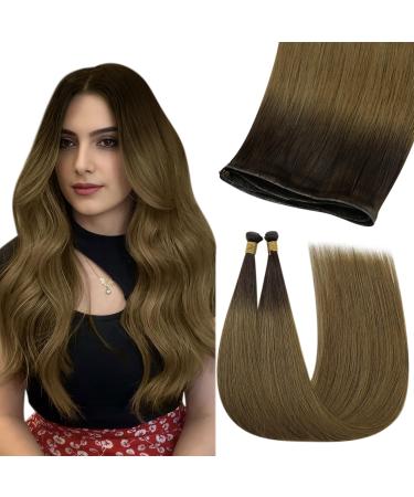 Youngsee Genius Weft Extensions Real hair Brown Soft real hair darker brown ombre light brown hairless real hair 45cm drinking extensions real hair extensions real hair virgin 25g #r3/8 45 cm 2-genius tresse- #r3/8