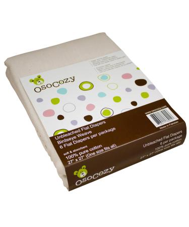 OsoCozy Unbleached Birdseye Flat Cloth Diapers (6 Pack) - 27 x 27 Inches, One-Layer Flat Cloth Baby Nappies Made of Soft, Durable 100% Birdseye Weave Cotton