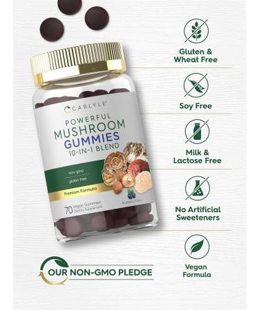 Carlyle Mushroom Supplement Gummies | 70 Vegan Gummies | 10-in-1 Blend | Non-GMO and Gluten Free - Buy Online on GoSupps.com