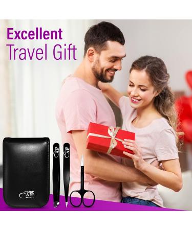 EAF Beauty Eyebrow Tweezer Set - Heavy Duty Craft Grooming Hair Remover with Fine Point Sharp Tweezers, Brow Tweezers, and Travel Case (Black) - Buy Online on GoSupps.com