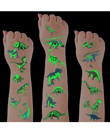 10 Sheets Dinosaur Temporary Tattoos Luminous Dinosaur Temporary Tattoos Sticker Cartoon Jungle Tattoo Waterproof Dinosaur Temporary Tattoos for Boys and Girls Party Supplies Favors (Glow Pattern) Glow Style
