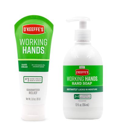 O'Keeffe's Working Hands Hand Cream, 3 Ounce Tube and Working Hands Moisturizing Hand Soap 12 Ounce Pump , White