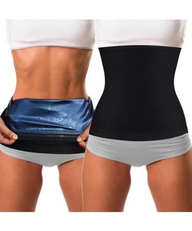 Geyoga 2 Pieces Waist Trimmer for Women Sweat Wrap Sweat Waist Trainer for Bodybuilding Blue Inner XX-Large