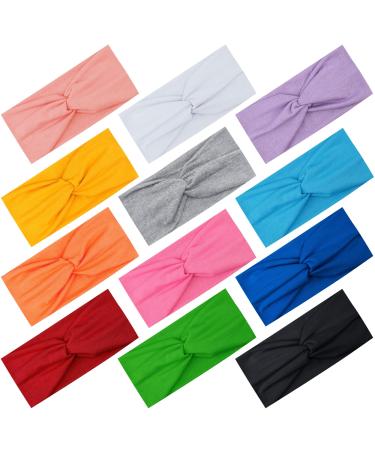 FEQO 12 Pieces Headbands for Women Elastic Wide Headbands Non Slip Twisted Head Wrap Yoga Workout Running Sport Sweat Hair Bands Colourful Hair Accessories for Girls Women Iridescence