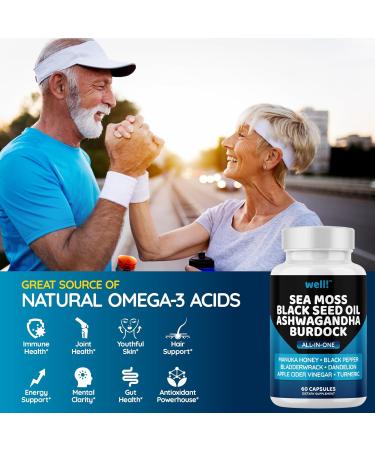 Sea Moss & Super Antioxidants Supplement - 3000mg Sea Moss 2000mg Black Seed Oil Ashwagandha Turmeric & More - 120 Count (Pack of 2) | International Shipping Available - Buy Online on GoSupps.com