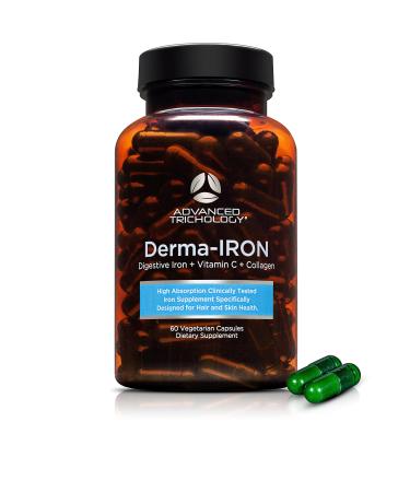 Derma-Iron Supplement for Women and Men - Iron blood builder pills for hair and skin with Collagen and natural Vitamin C low iron and ferritin thinning hair hair loss support