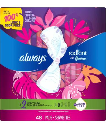 Always Radiant Feminine Pads for Women Size 2 Heavy with Wings Scented 48 CT Size 2 48 Count - Buy Online on GoSupps.com