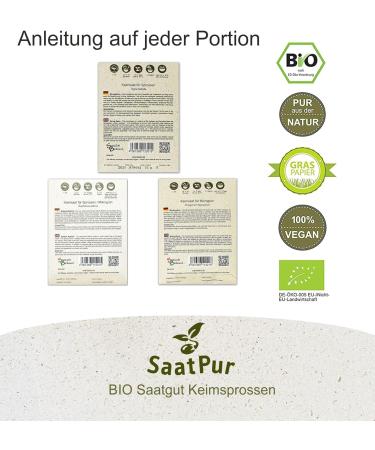 SaatPur Organic Sprouts Assortment - 3 Organic Varieties: Mungo Mung Bean Daikon Radish & Buckwheat Fitness Mix for Health & Wellness - Buy Online on GoSupps.com