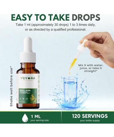 VEYORA Mullein Leaf Drops with Astragalus & Licorice Root - 4 fl oz Liquid Supplement - Herbal Extract Drops - 1200mg Per Serving - Vegan, Non-GMO, Gluten Free - 120 Servings - Buy Online on GoSupps.com