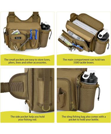Gonex Fishing Tackle Backpack with 3600 Tackle Box | Khaki Sling Bag for Fly Fishing, Hiking, Hunting | Removable Shoulder Strap, Rod Holder | Men and Women - Includes 2 Tackle Boxes - Buy Online on GoSupps.com