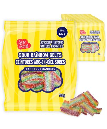 Gummy Candy Bag - Sour Rainbow Belts Bulk Candy| Smart Choice from Lady Sarah Variety Sweets - Canada's Top Gummies Candy - 1.2 kg (10 Sour Candy Bags x 120g) Sour Rainbow Belts 1.2 kg (10 Candy Bags x 120g)