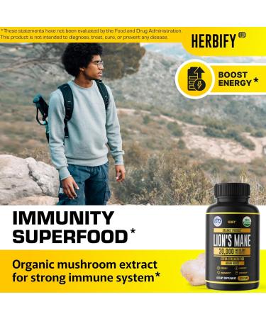 HERBIFY Bundle Lions Mane Capsules & Mullein Drops - Daily Supplement for Memory Focus Clarity & Powerful Lung Cleanse Support - Buy Online on GoSupps.com