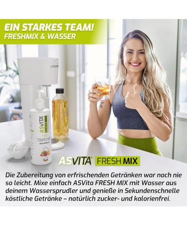 ASVITA Fresh Mix 1:80 Beverage Concentrate - Sugar-Free Syrup 26 Delicious Zero Calorie Flavors (Apple Mint) - 1L for Water Bubblers - International Shipping - Buy Online on GoSupps.com