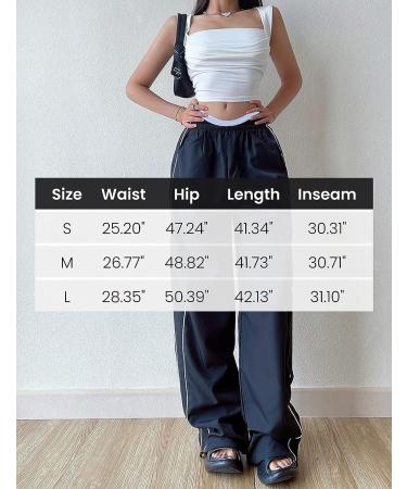 Athlisan Women's Y2K Black Parachute Pants - Baggy Wide Leg Track Pants (Large) - Buy Online on GoSupps.com