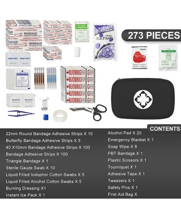 YIDERBO Black-273Pcs Small Waterproof Car First-Aid Kit Emergency-Kit - Essential Camping Equipment for Hiking, Home, and Travel - Buy Online on GoSupps.com