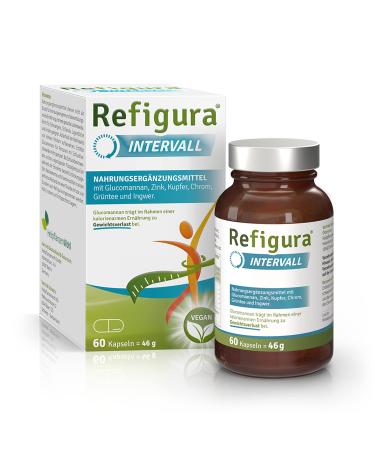 Successful when interval fasting with Refigura interval capsules - dietary supplements with glucomannan zinc copper green tea ginger - vegetable & vegan - 60 capsules in glass + free e -book
