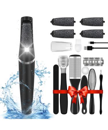 Professional Electric Foot Callus Remover  Rechargeable Electronic Foot File Pedicure Tool Kit  Waterproof Foot Scrubber File with 4 Grinding Heads  Foot Care for Dead Skin Ideal Gift for Everyone Black