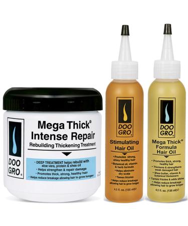 Doo Gro Mega Thick Intense Repair 16oz with Stimulating Growth Oil 4.5 fl.oz & Mega Thick Growth Oil 4.5 fl.oz