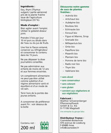 Salus Organic Thyme Food Supplement Based on Organic Thyme Juice Upper Respiratory Tract and Contributes to Physical Well-being Vegan 200 ml - Buy Online on GoSupps.com
