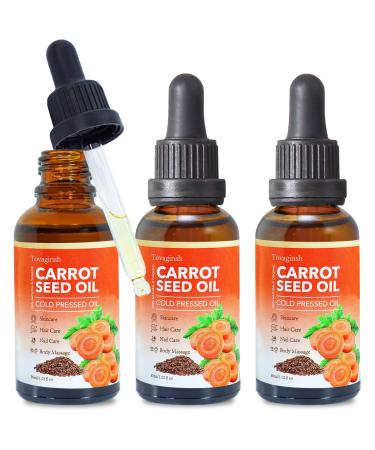 tovaginsh 3Pack Organic Carrot Seed Oil for Hair & Skin 100% Pure Natural Unrefined Duacus Carota Carrot Carrier Oil for Face and Lip Care Scalp & Body Massage
