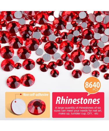 Teenitor Red Rhinestones for Nails - 8640 Flat Back Crystal Gems in 6 Mixed Sizes for Crafts, Nail Art, Face, and Jewelry - Buy Online on GoSupps.com