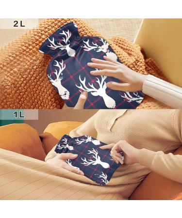Odawa Hot Water Bottle with Deer - Checkered Velvet Cover for Pain Relief & Warm Comfort | 1L Christmas Deer Plaid - Buy Online on GoSupps.com
