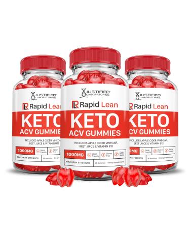 (3 Pack) Rapid Lean Keto ACV Gummies Advanced Formula 1000MG Rapid Lean Keto Gummies Apple Cider Vinegar Formulated with Pomegranate Beet Juice Powder B12 Vegan Non GMO 180 Gummys