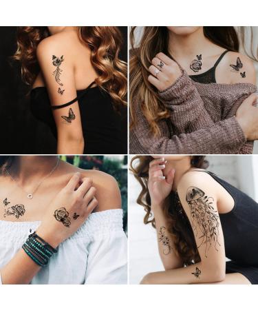 Large Black Flower & Butterfly Temporary Tattoos for Women - 10 Sheets - Buy Online on GoSupps.com