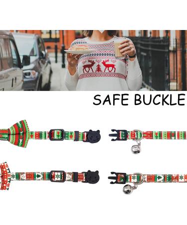 Casidoxi 2 Pack Cat Christmas Collars with Bell - Xmas Plaid Bowtie + Reindeer & Xmas Tree Stripe - Breakaway Safety Collars for Kittens - Buy Online on GoSupps.com