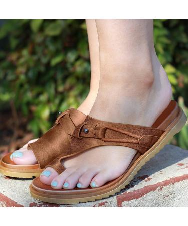 Evzosrz Women's Orthopedic Ring Toe Sandals - Brown, Size 9 | Casual Summer Beach Retro Orthotic Slides - Buy Online on GoSupps.com